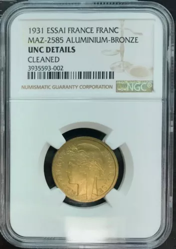France III Republic - 1 Franc Morlon ESSAI PIEFORT 1931 - NGC UNC Details