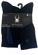 New SPYDER Size 6-12 Men's Black with Color Logo Active Crew Socks 6 Pairs