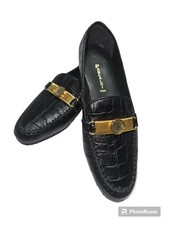 PANCALDI Size 35-1/2 5 1888 Black Loafer with Gold Buckle Skid Resistant