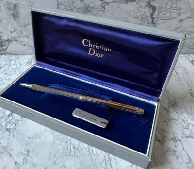 Exc+5] Christian Dior Silver stripe/Gold plating Twisted Ballpoint