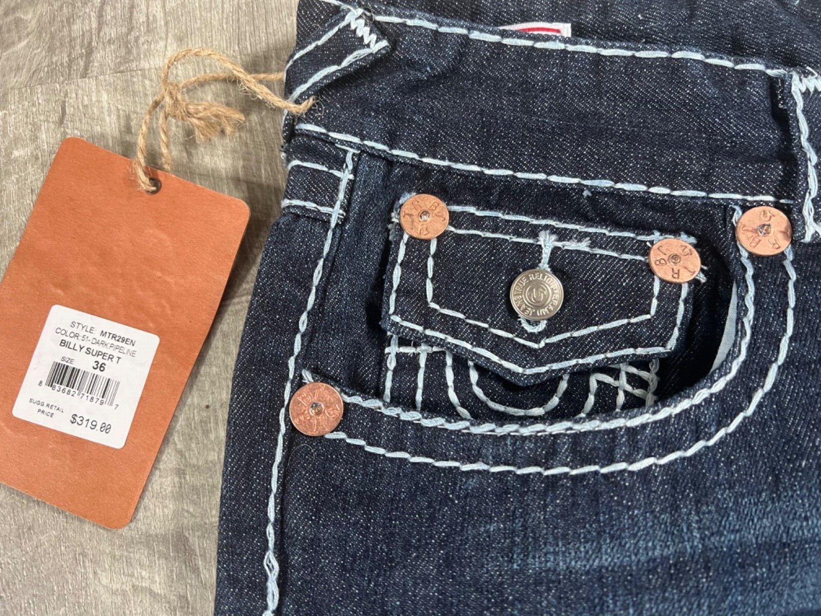 TRUE RELIGION JEANS Mens Billy Bootcut Medium Rise Dark Blue Wash 36x32 NWT $319 image 9