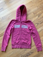 Aeropostale Full Zip Quilted Hood Pink Hoodie Junior Size Medium