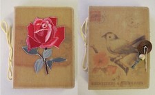Antique Look Canvas Journal Book w/ Printed Bird  Flower or Rose Applique Cover