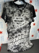Womens Harley Davidson Black & White Tie Dye T Shirt Size Large USA Made / RK