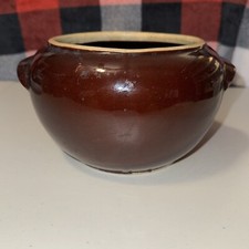 Vintage Stoneware Two Handled Brown Bean Pot Made in USA