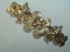 VINTAGE RHINESTONE  GOLD GLITTER BUTTERFLY FLOWER METAL HAIR BARRETTE