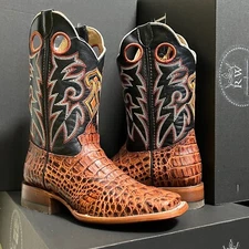 MENS REYWELT COWBOY ALLIGATOR PRINT LEATHER SOLES WESTERN RANCH SYTLE BOOTS