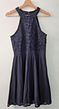 Lulu’s  Size Medium Lovers Game Lace Fit & Flare Dress in Navy skater dress