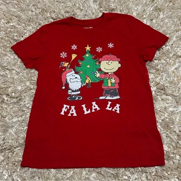 Peanuts | Women's Snoopy and Charlie Brown Christmas Red Shirt Size Large L
