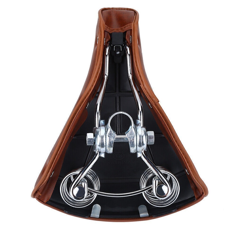 Universal Comfortable Brown Rivets Bike Seat Durable PU Leather Spring Bicycle S