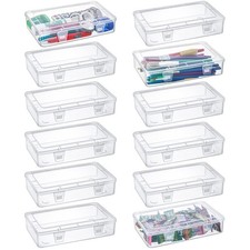 12 Pack Clear Plastic Storage Containers with Lids, 8 x 5 x 1.75 Inch Empty H...