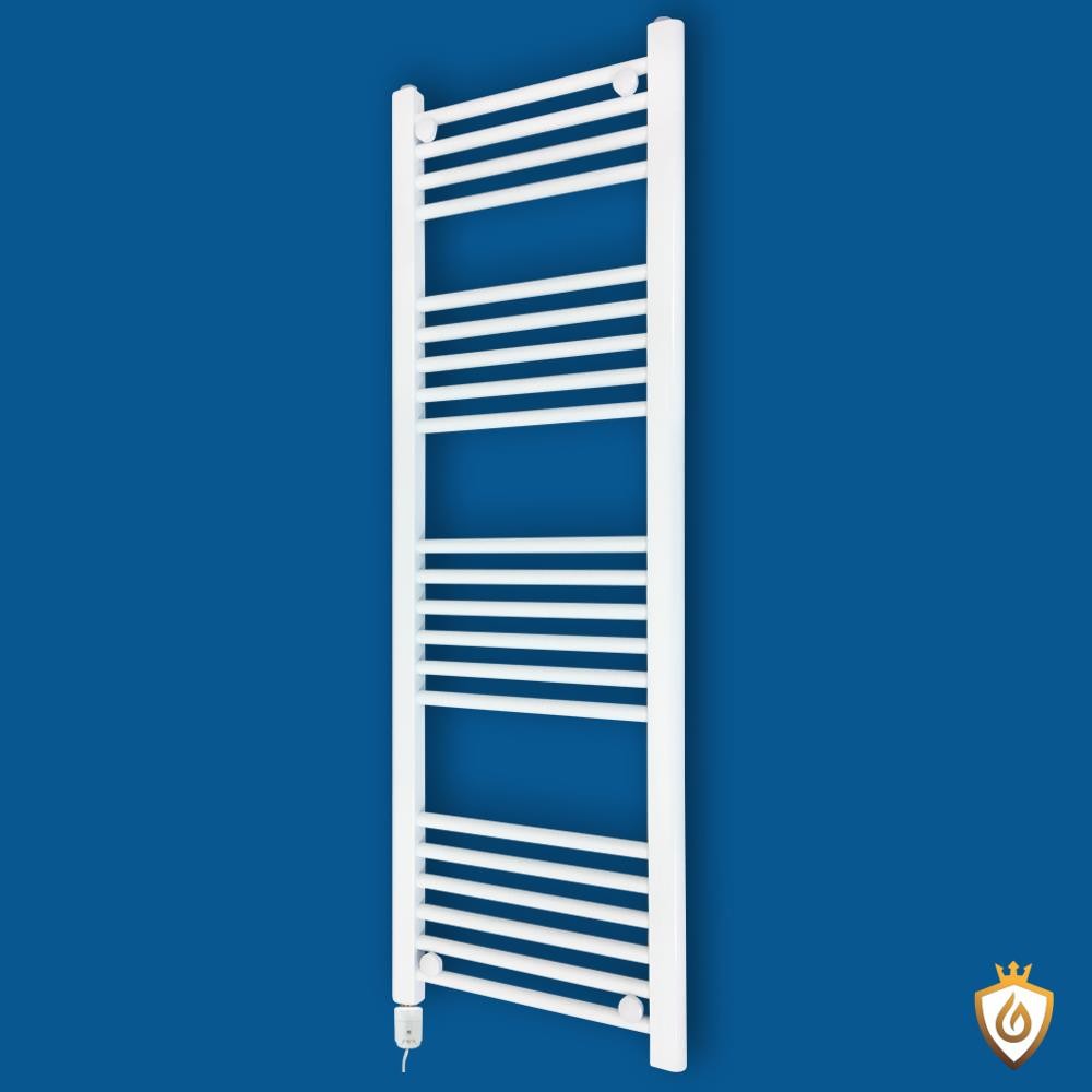 Straight White Electric Towel Rail Thermostatic 300W Element 400mm x 1200mm
