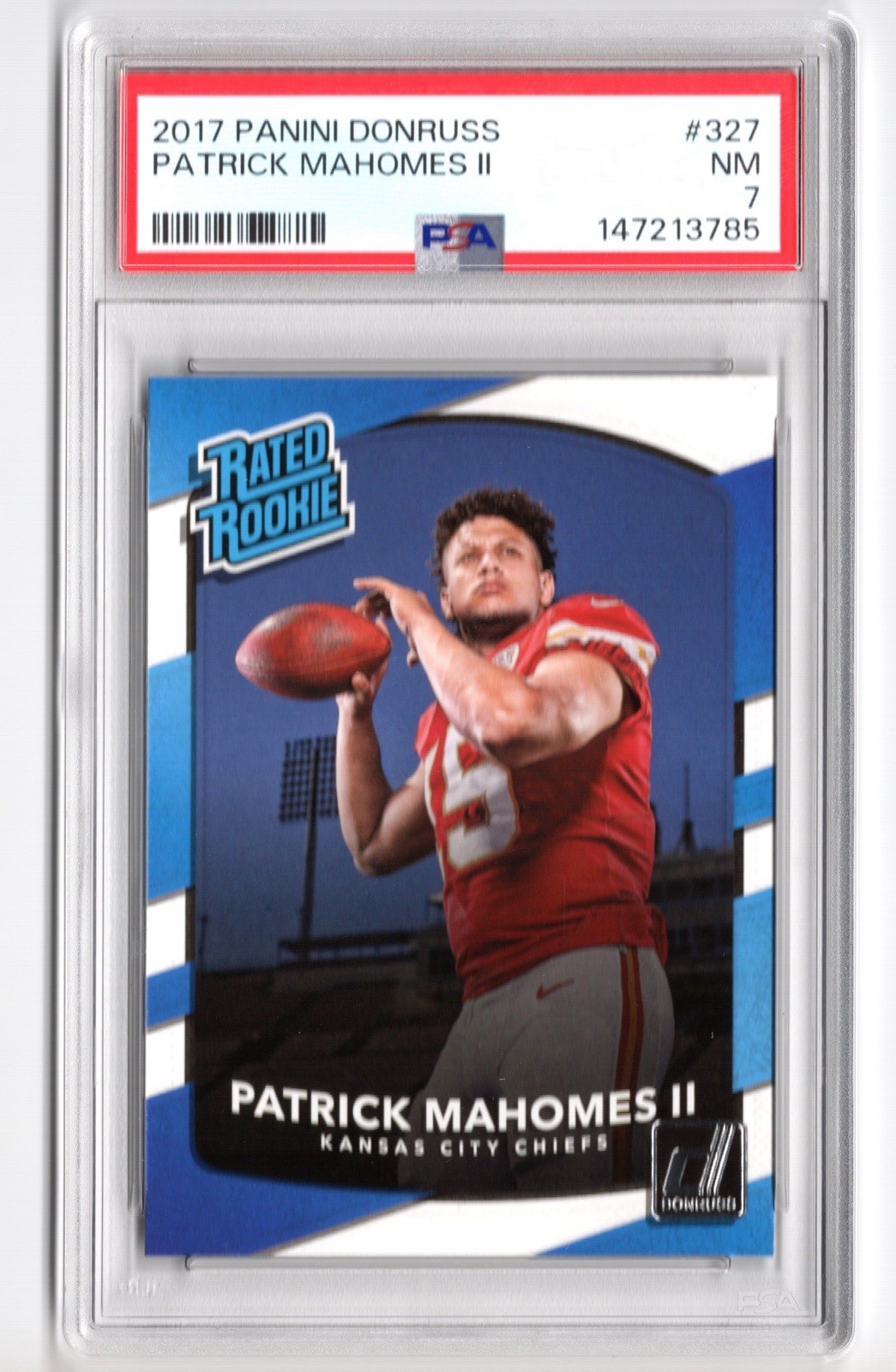 2017 Panini Donruss Patrick Mahomes #327 Rated Rookie RC PSA 7 Chiefs view 4