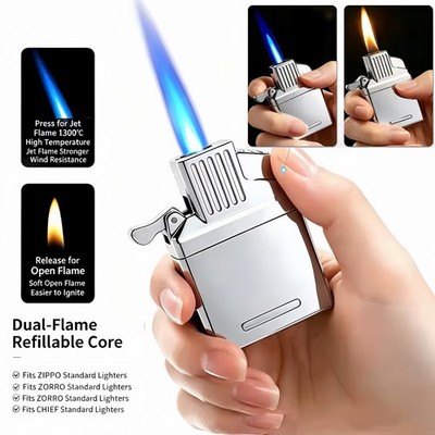 2-in-1 Jet Torch & Soft Flame Refillable Butane Lighter Insert For ZIPPO