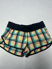 Lululemon Women Run Speed Short Wee Wheezy Check Bleached Coral Black Yoga 6