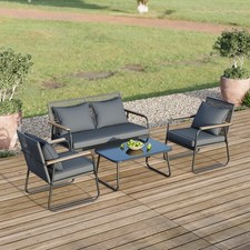 In/Outdoor Furniture Set 4 Piece Chairs Sofa Table Patio w/ Cushions Steel Frame