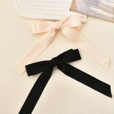 Ribbon Hair Bow Clips for Women and Girls - Black French Barrettes, Large Bowkno