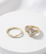 Damen Verlobungsring-Set 2er 14K Gelbgold Natural Diamanten rund Ringgröße 63