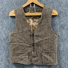 Coodebear Vest brown Wool Blend tweed Size 12 T Lined Satin Map