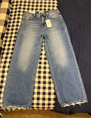 Vervet Blue Women’s Wide-Leg High Rise Studded Stretch Denim Jeans Size 30