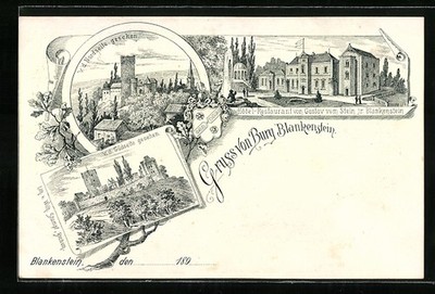 Lithograph Blankenstein, Hotel-Restaurant by Gustav vom Stein Jr., Castle near the city 