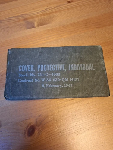 U.S. Military Cover, Protective, Individual WW2 Gas Cover Dated Feb 6, 1945 New