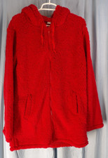 Red Hooded Long Sleeve Faux Fur Cozy Plush Full Zip Jacket Women's Size L NWOT