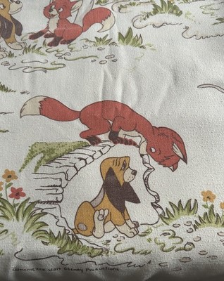 Vintage 1980s Disney The Fox and the Hound Twin Flat Bed Sheet Tod Copper Esmond