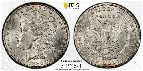 1880 CC CARSON CITY MORGAN DOLLAR.  PCGS MS62. LOOKS NICER!  NO RESERVE!
