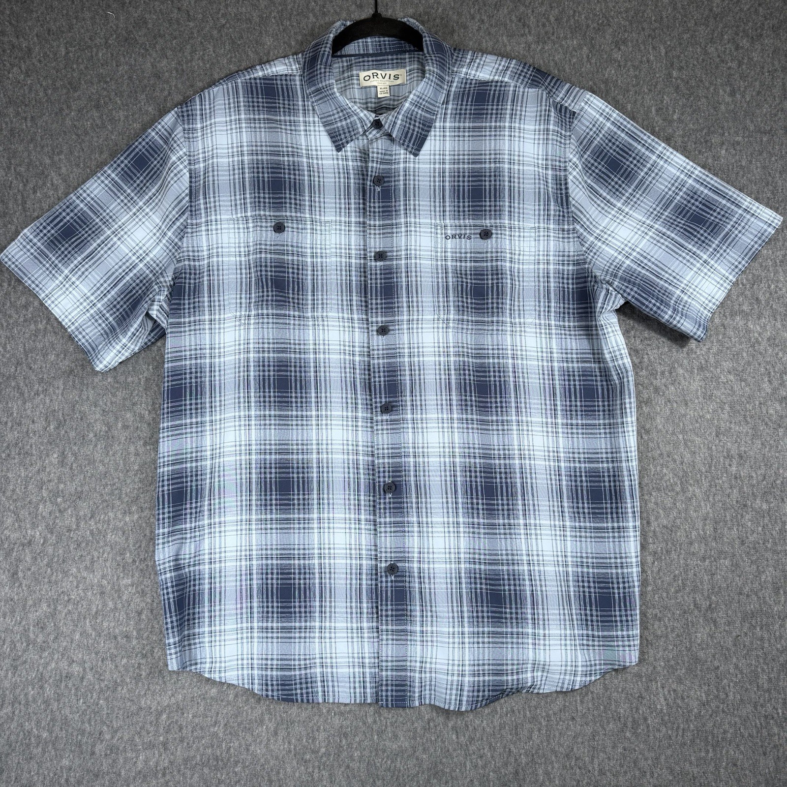 Orvis Button Down Shirt Mens XL Short Sleeve Performance Blue Plaid