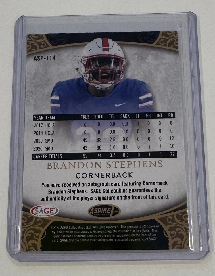 2021 Sage Aspire Brandon Stephens Bronze Rookie Autograph! Baltimore Ravens - Image 2 of 2