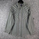 Vintage Madison Avenue Shirt Mens XL Green Striped Pearl Snap Long Sleeve 14449