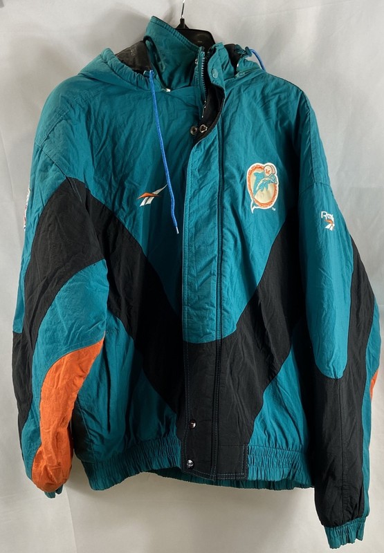 Vintage 90s Reebok Pro Line Miami Dolphins Puffer Jacket Teal Colorblock Mens M
