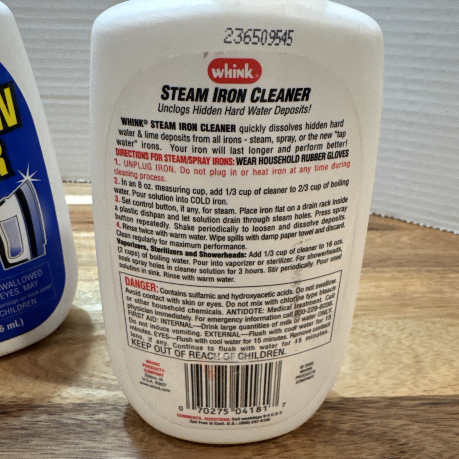 Whink Steam Iron Cleaner 10 oz Unclogs Hard Water Deposits