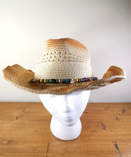 NEW Beaded Straw Cowboy Hat Cowgirl Coastal Beach One Size Boho Festival