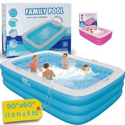 Premium Large Inflatable Pool with Soft Floor, Handles and Drain for Adults a...