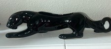 Vintage 16” Black Panther Ceramic High Gloss Planter Mid Mod MCM Figurine Decor