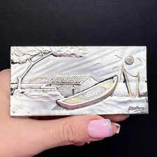 Vintage Otto Viani Italy 925 Silver Relief Plaque Boat Landscape Picture Signed