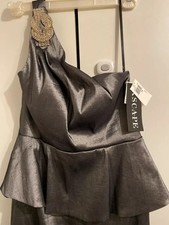 Elegant Damen Silber Metallic Abend Cocktail Fest Maxi Bodycon Kleid #Neu