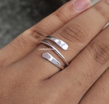 Adjustable Silver Wrap Ring, 925 Sterling Silver Swirl Ring Open Band , All Size