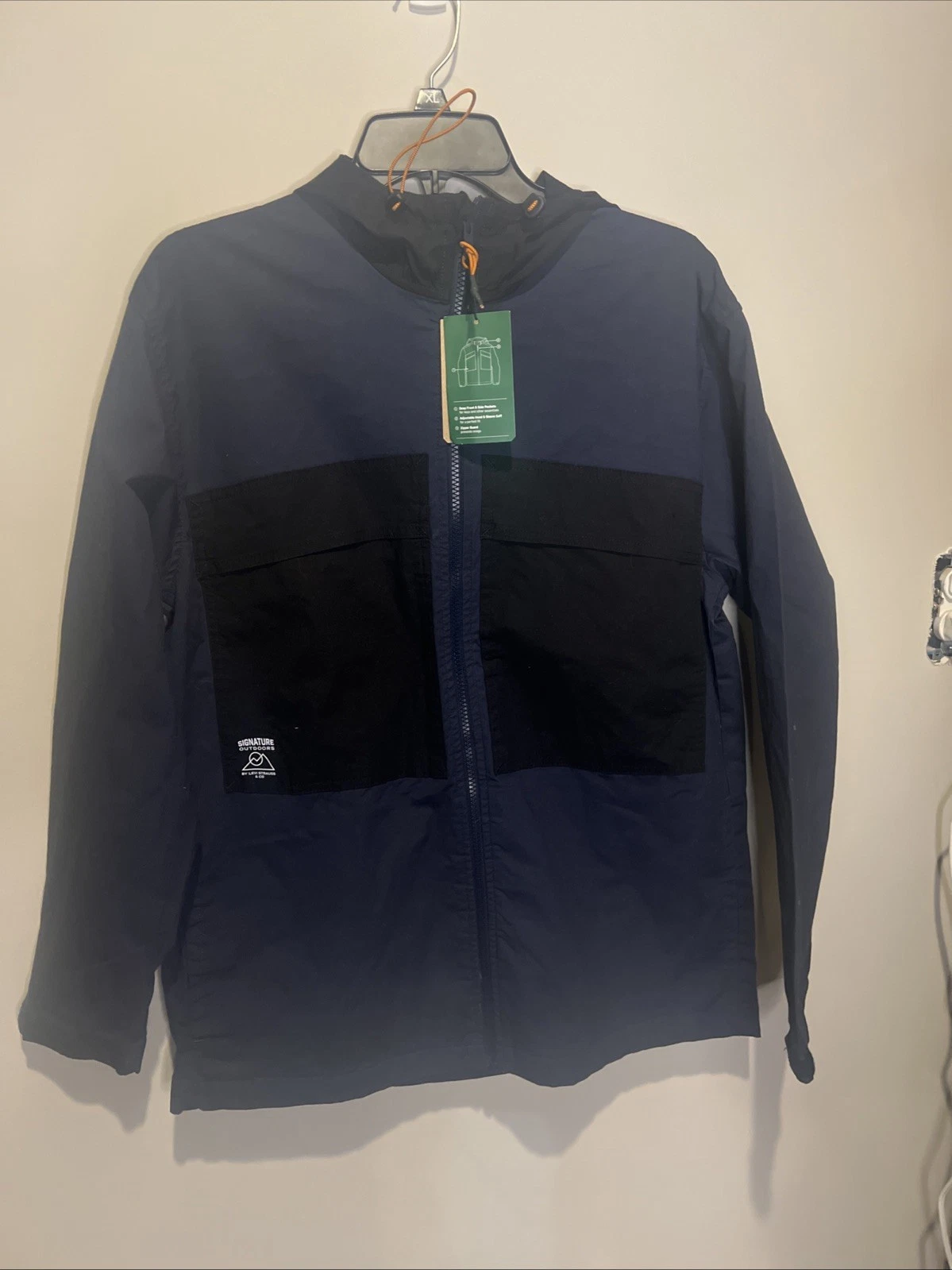 NWT Signature Outdoors By Levi Strauss Lightweight Parka Hooded Navy Small