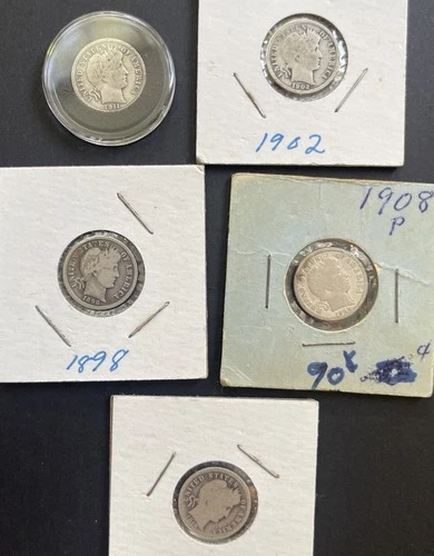 Lot of (5) U.S. Silver Barber Dimes - Circulated No Reserve!