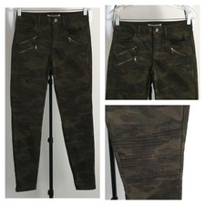ZARA Z1975 Denim Green Mix Camo Print Zip Pockets Moto Skinny Jeans Womens sz 4