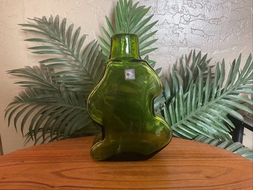 "Rare" Blenko Handmade 9616 Kiwi Puzzle Piece Squiggly Wiggly Green Glass Vase