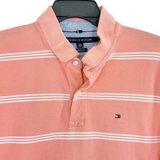 Tommy Hilfiger Men's XL Classic Fit Peach/Coral Stripe Polo Shirt Cotton Logo