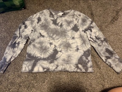 Time & Tru Women's Fashion Tie-Dye Raglan Sweatshirt Large (12-14) Grey EUC