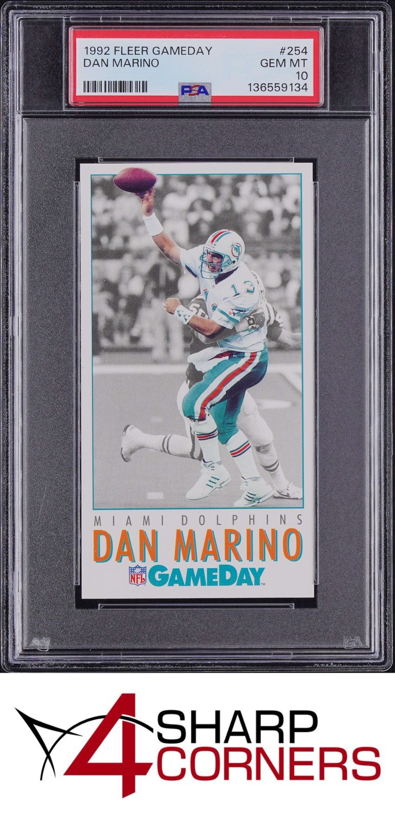 1992 FLEER GAMEDAY #254 DAN MARINO DOLPHINS HOF PSA 10 view 1