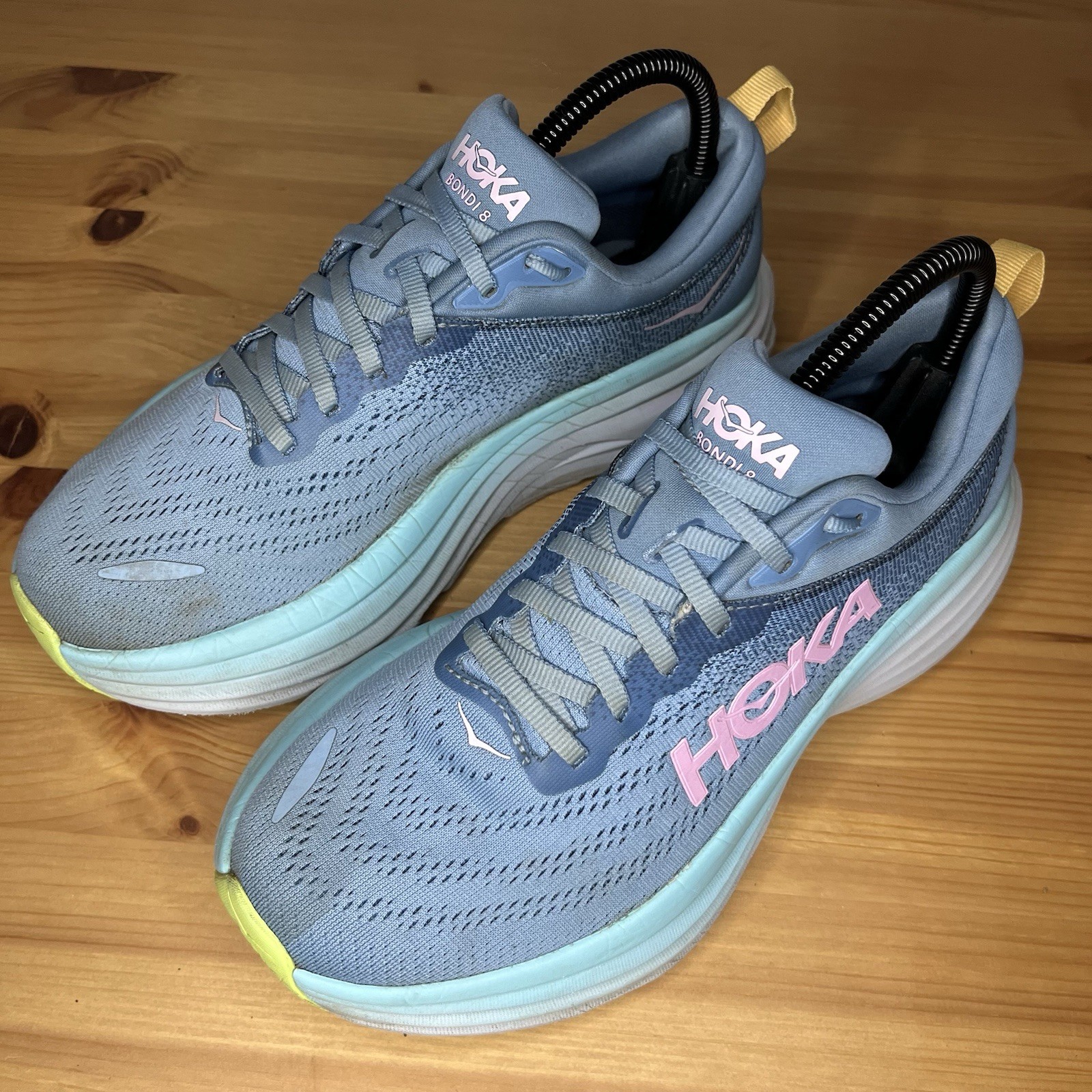 Hoka One One Mujer Bondi 8 Calce Ancho Azul Rosa Zapatos para Correr Entrenadores Talla 6 UK