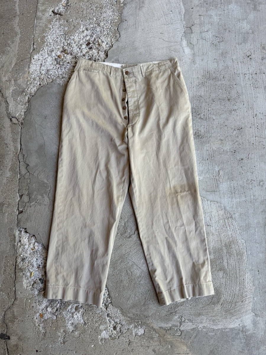 Vintage 1940s WW2 US Army Khaki Military Chino Cotton Pants