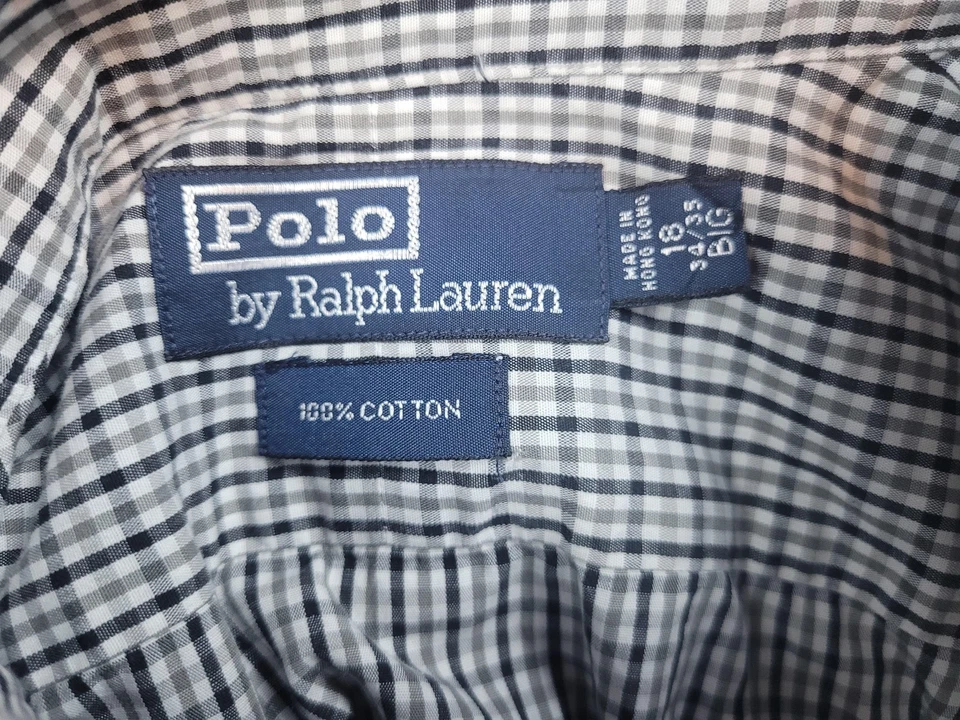 Camisa Polo Ralph Lauren De Colección Para Hombres 2XL 18 34/35 GRANDE Negra Blanca A Cuadros Abotonada Foto 4 de 4